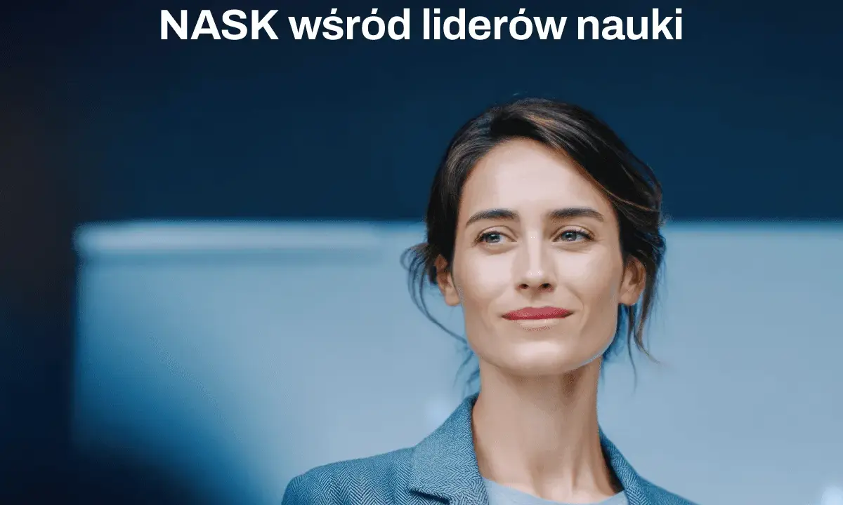 NASK wśród liderów nauki. Kobieta w eleganckim żakiecie patrzy w dal, symbolizując innowacyjność i rozwój.
