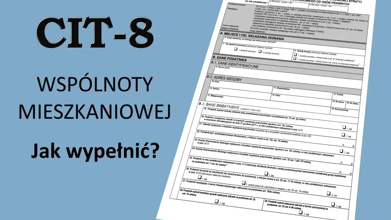 Formularz CIT-8 dla wspólnot mieszkaniowych. Wypełnij go, podając dane identyfikacyjne i adresowe, aby rozliczyć podatek. NIP-2 jest kluczowy.