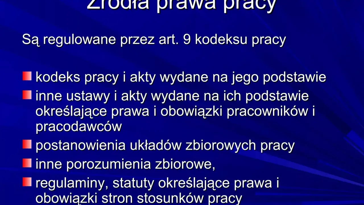 Źródła prawa pracy, w tym kodeks pracy 2025, obejmują akty prawne regulujące prawa i obowiązki stron stosunków pracy.
