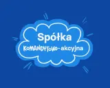 Chmurka z napisem "Spółka KOMANDYTOWO-AKCYJNA" na niebieskim tle.