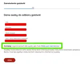 Formularz zamówienia gotówki w mBanku. Wpisz dane odbiorcy, pamiętaj o ograniczeniach dla wypłat, gdy Twój PESEL jest zastrzeżony!
