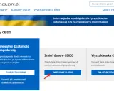 Przycisk "Zmień dane w CEIDG" na stronie biznes.gov.pl, umożliwiający aktualizację informacji o firmie.