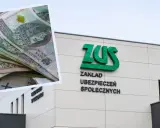 Stos banknotów 100 zł obok budynku ZUS. Czy to zapowiedź najwyższej emerytury w Polsce?