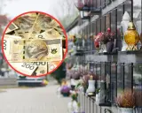Pieniądze na nagrobkach, symbolizujące koszty pogrzebu, od kiedy wzrośnie zasiłek pogrzebowy.