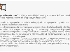 Ikona książki i lupa. Tekst wyjaśnia definicję "jednego przedsiębiorstwa" w kontekście powiązań między jednostkami, istotne dla pomocy de minimis sudop.