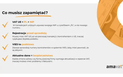 Pamiętaj o VAT UE: PL + NIP. Rejestracja przed sprzedażą, weryfikacja w VIES i aktualne dane to klucz do bezpieczeństwa transakcji.