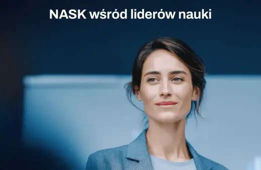 NASK wśród liderów nauki. Kobieta w eleganckim żakiecie patrzy w dal, symbolizując innowacyjność i rozwój.