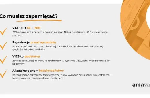 Pamiętaj o VAT UE: PL + NIP. Rejestracja przed sprzedażą, weryfikacja w VIES i aktualne dane to klucz do bezpieczeństwa transakcji.