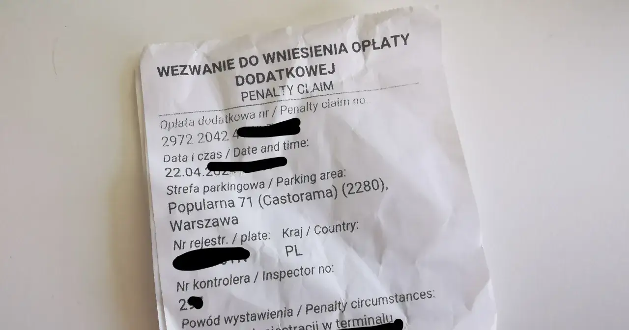 Opłata dodatkowa strefa płatnego parkowania, parkomat, bilet parkingowy